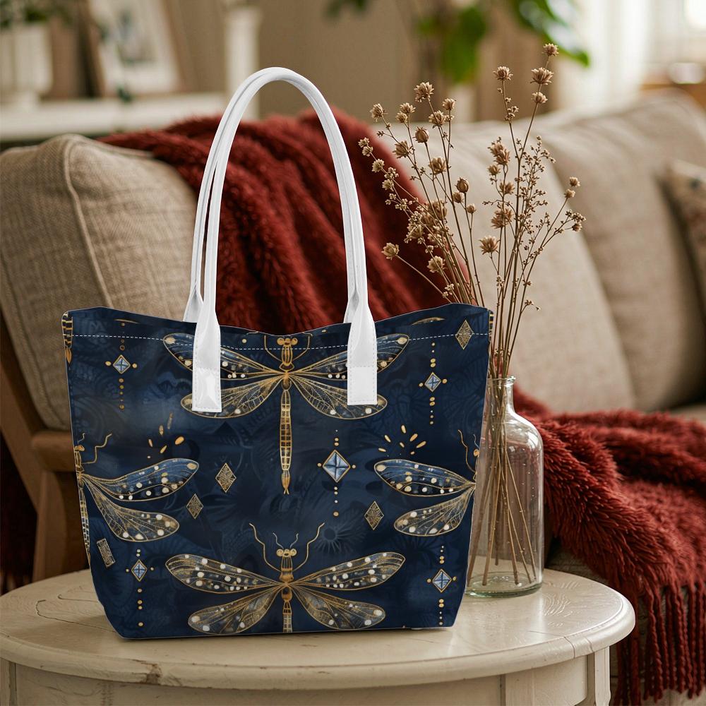 Elegant Dragonfly Pattern Tote Bag Fashion Casual Large Capacity Daily Carry Handbag for Women