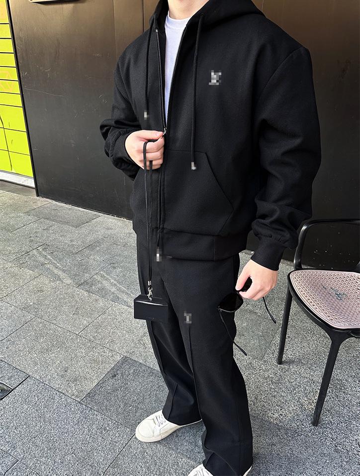 Nan You Lv Jia Men's Wool-Cotton Logo Hoodie: Heavyweight Winter Casual Long Sleeve Sweatshirt