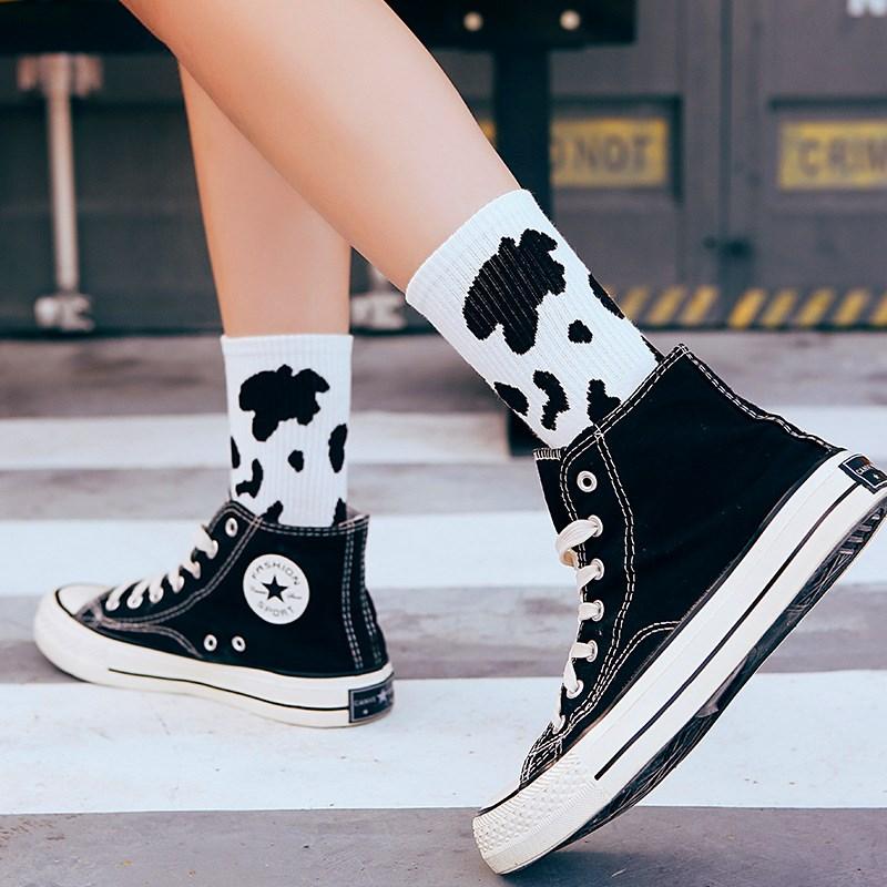 Neuheiten Kuhdruck Socke Lieblich Harajuku Japanischer Stil Baumwolle Damen Socken Gestreift Uni Atmungsaktiv Lässig Cartoon Socken