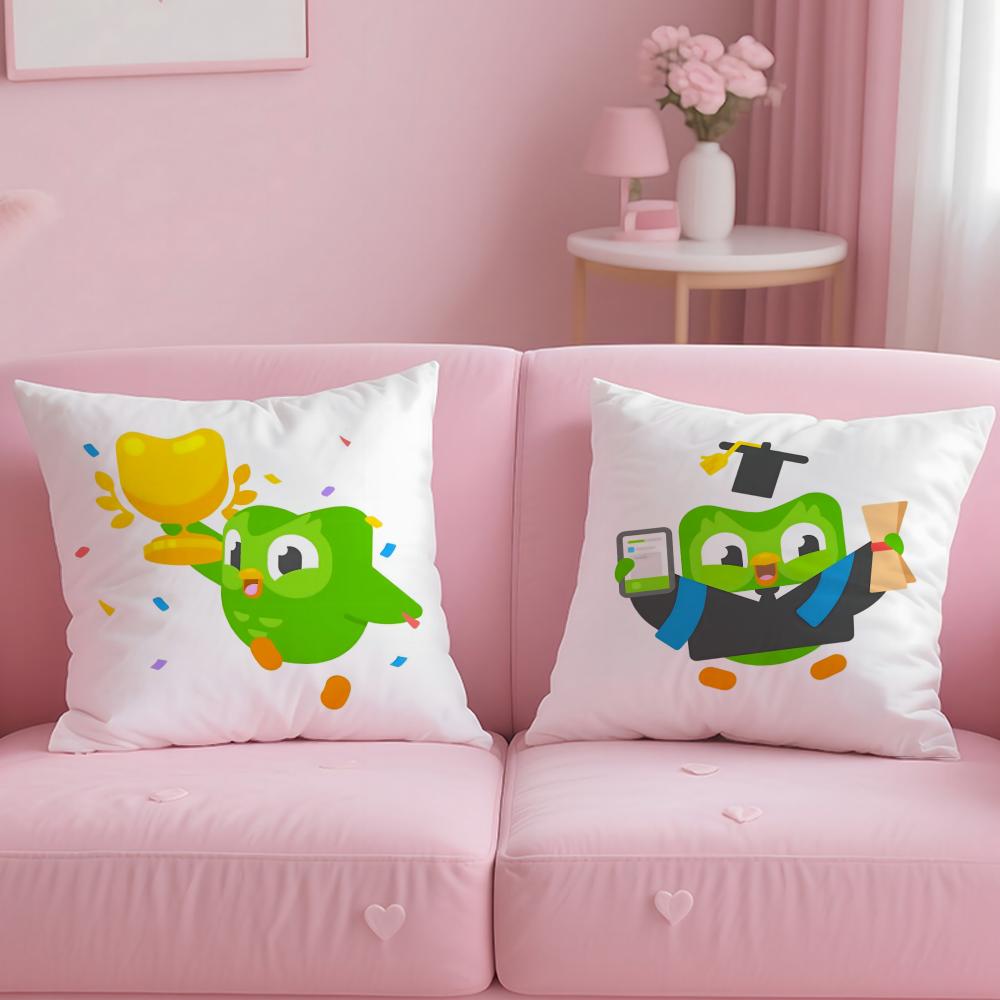 Cute D-Duolingos Cushion Cover Soft Short Plush Double-Sided Printing Home Decor Machine Washable Pillow Case Gift