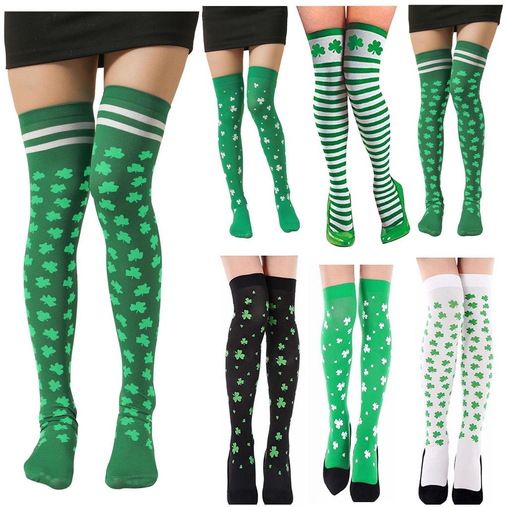 Women's Irish Day Stockings St. Patrick's Stockings  Print Green Stockings Over The Knee Socks