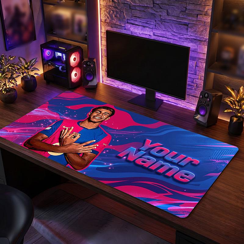 Tappetino per Mouse Grande Personalizzato Lamine Yamal, Stampa Testo Nome Personalizzato, Tappetino da Scrivania Antiscivolo con Logo Calcio, Regalo per Gamer