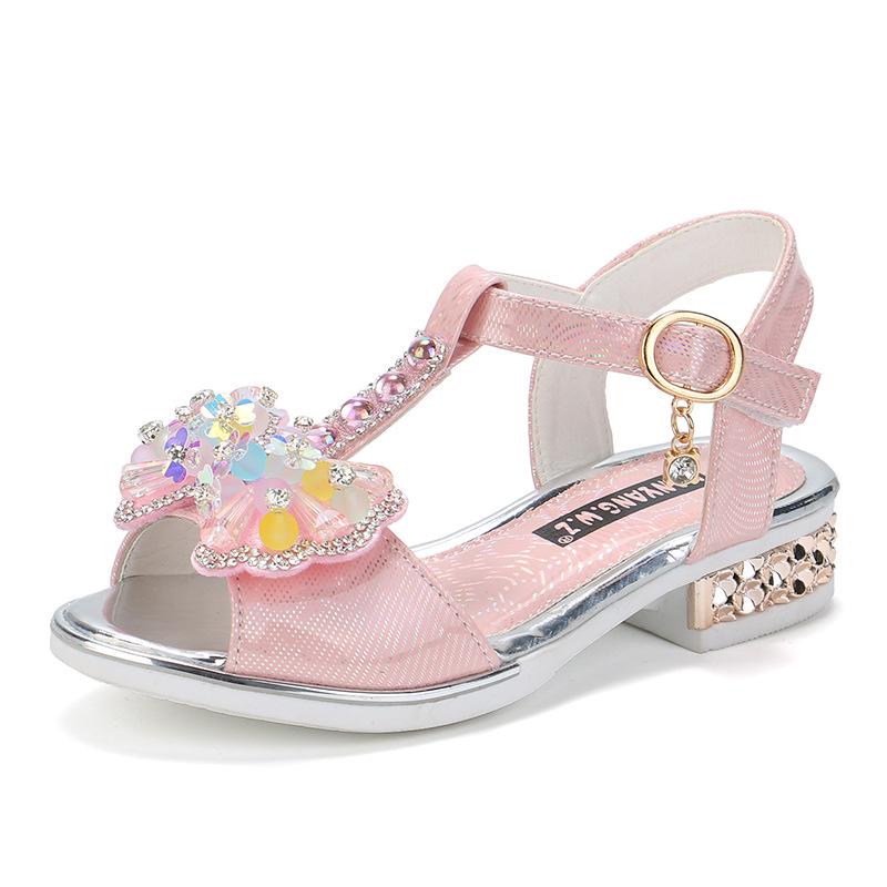 Girls' Princess Rhinestone Bow Sandals - Trendy Summer 2023 Fashion for School Students