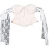 Vintage Lace Strapless Pearl Bustier Top & Asymmetrical Ruffle High Waist Skirt Set, Elegant Sexy Two-Piece Outfit for Women