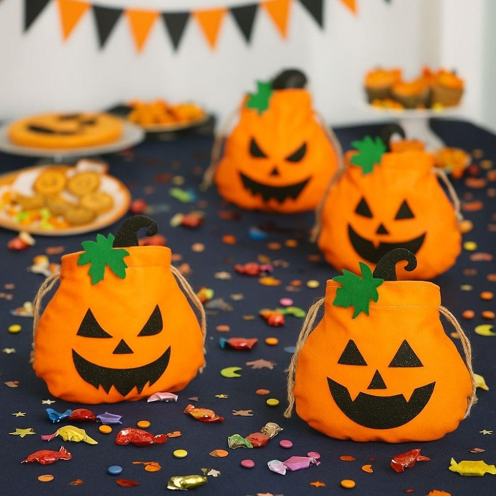 Portable Halloween Pumpkin Bag Drawstring Candy Bag Pumpkin Buckets Gift Bag  Holiday Party Decor