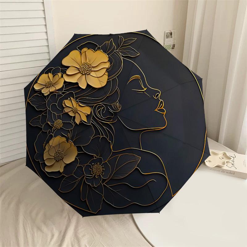 1PC Floral Artwork Flowers Automatic Open/Close Umbrella with Windproof, 8-Rib Sturdy Canopy, Durable Ribs, Fashionable Design,1280a