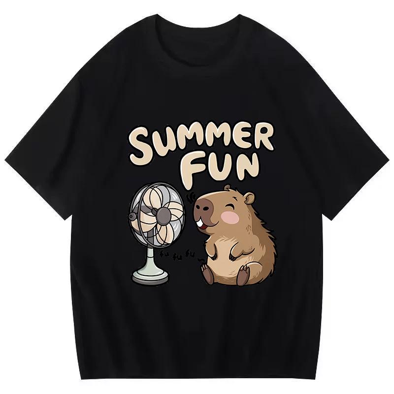 Funny Capybara Printed T Shirt Men Women Vintage Summer Short Sleeve T-shirt 90s Gothic Tshirt Casual EU Size Tees Tops Clothes