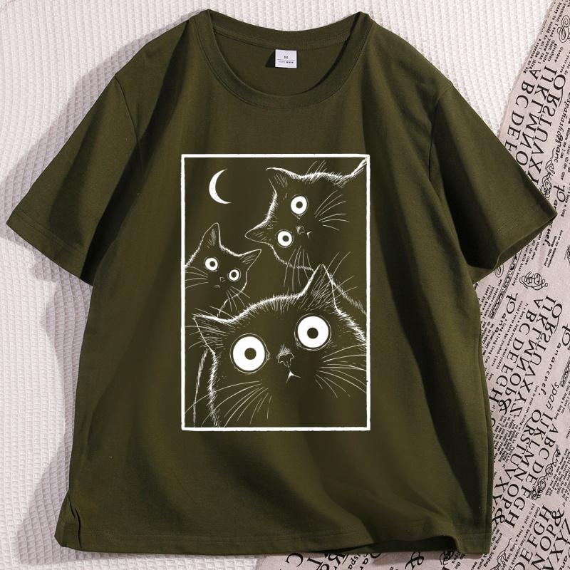 Vintage Black Cat Moon Tshirt Funny Cats Crewneck Retro Kitten  T Shirt Gothic Witchy Cat Lover Tshirt Streetwear Clothing