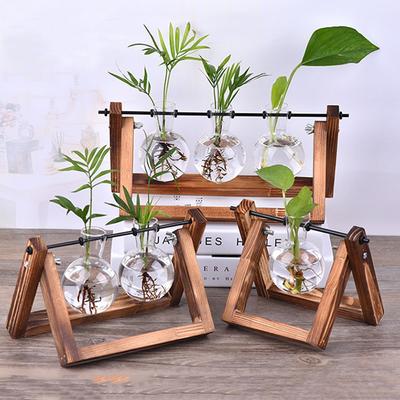 Hydrokultur Pflanzenvasen Glasvase Vintage Bonsai Blumentopf Terrarium Tischplatte Tablett Holzrahmen Wohnkultur