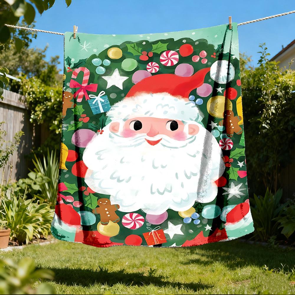

1pc Christmas wreath Outdoor Flannel Blanket , Machine Washable Perfect Gift for Birthday , Holiday Travel Accessory , Durable Material 80x120cm