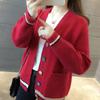 Color Button Knitted Cardigan for Women, Foreign Versatile and Contrasting Colors V-neck Large-size Sweater Cardigan for Women, Loose and Lazy Women