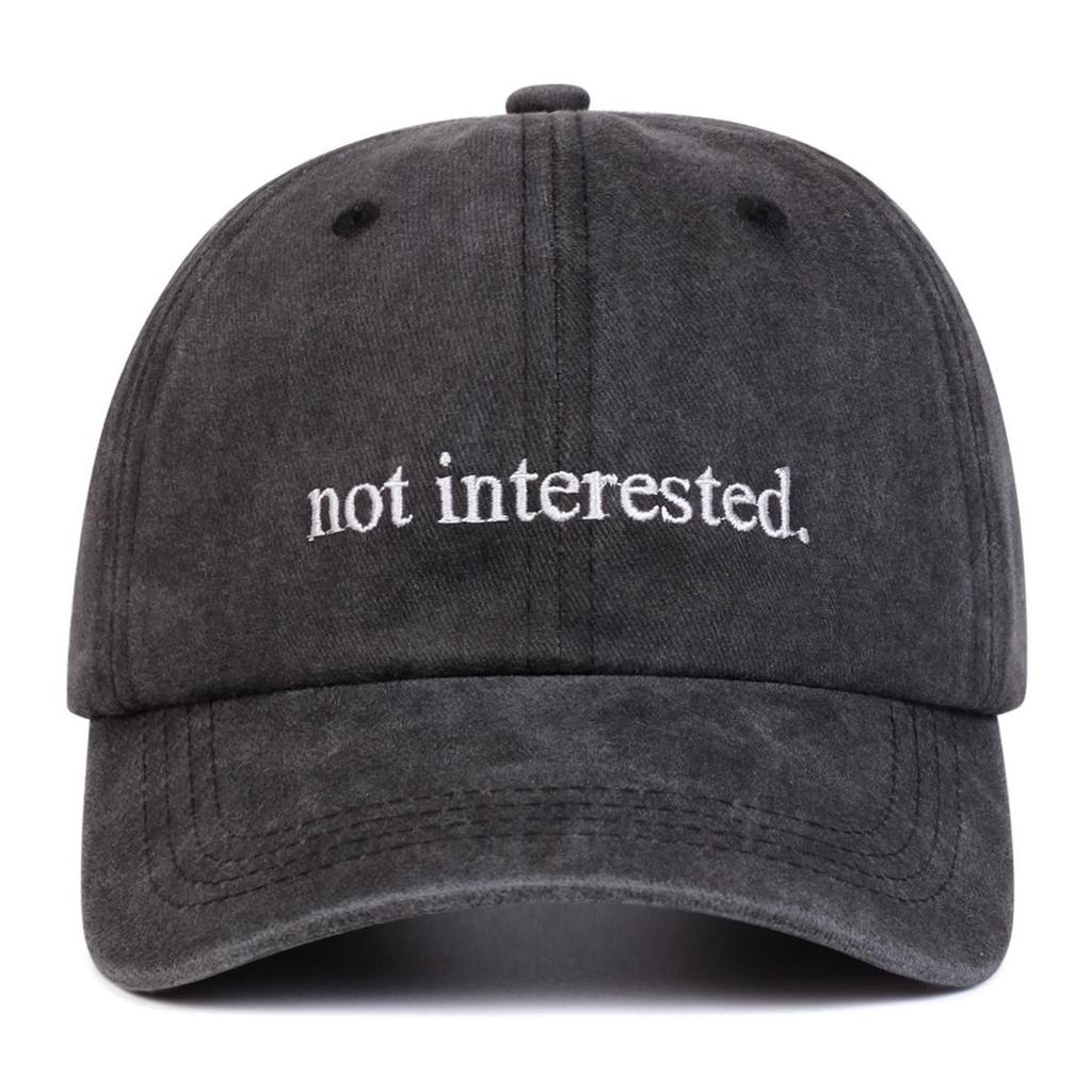 "not Interested." Embroidered Distressed Dad Hat Unisex Washed Cotton Casual Sunscreen Baseball Cap