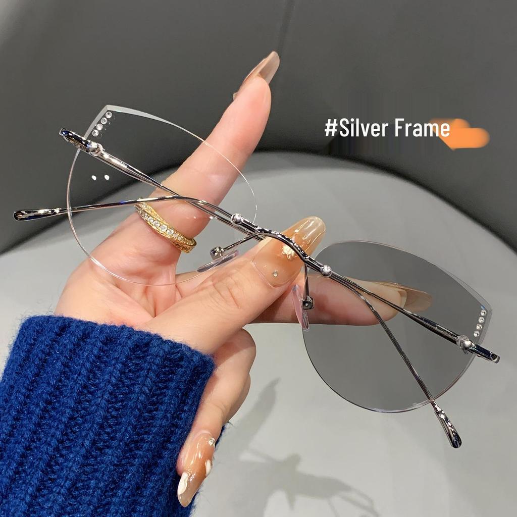 Rimless Gold Wire Myopia Glasses: Color-Changing, Photochromic, Ultra-Light, Blue Light Blocking – Stylish Internet Celebrity Design.