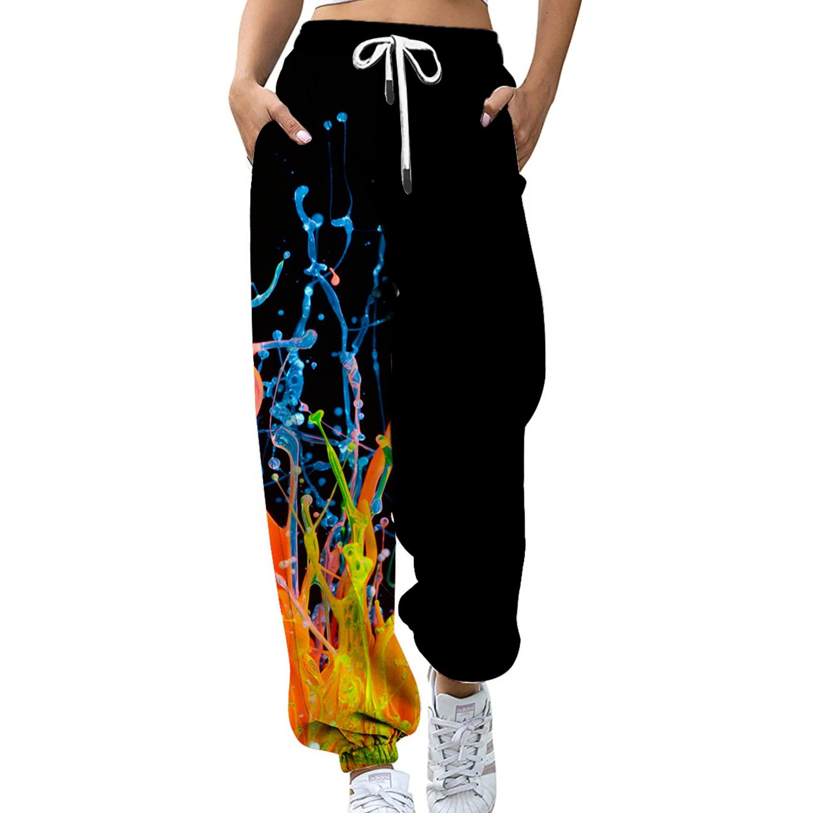 

Женская мода, повседневные спортивные брюки с цифровым цветным принтом, свободные брюки XL чёрный