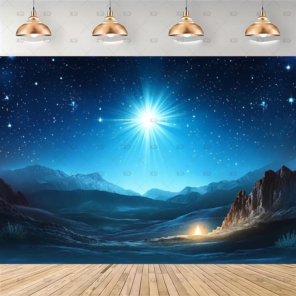 Photographic Backdrop of the Nativity of Jesus, Starry Night of Bethlehem, Christmas Party Decoration, Religious Event Background, Banner4637