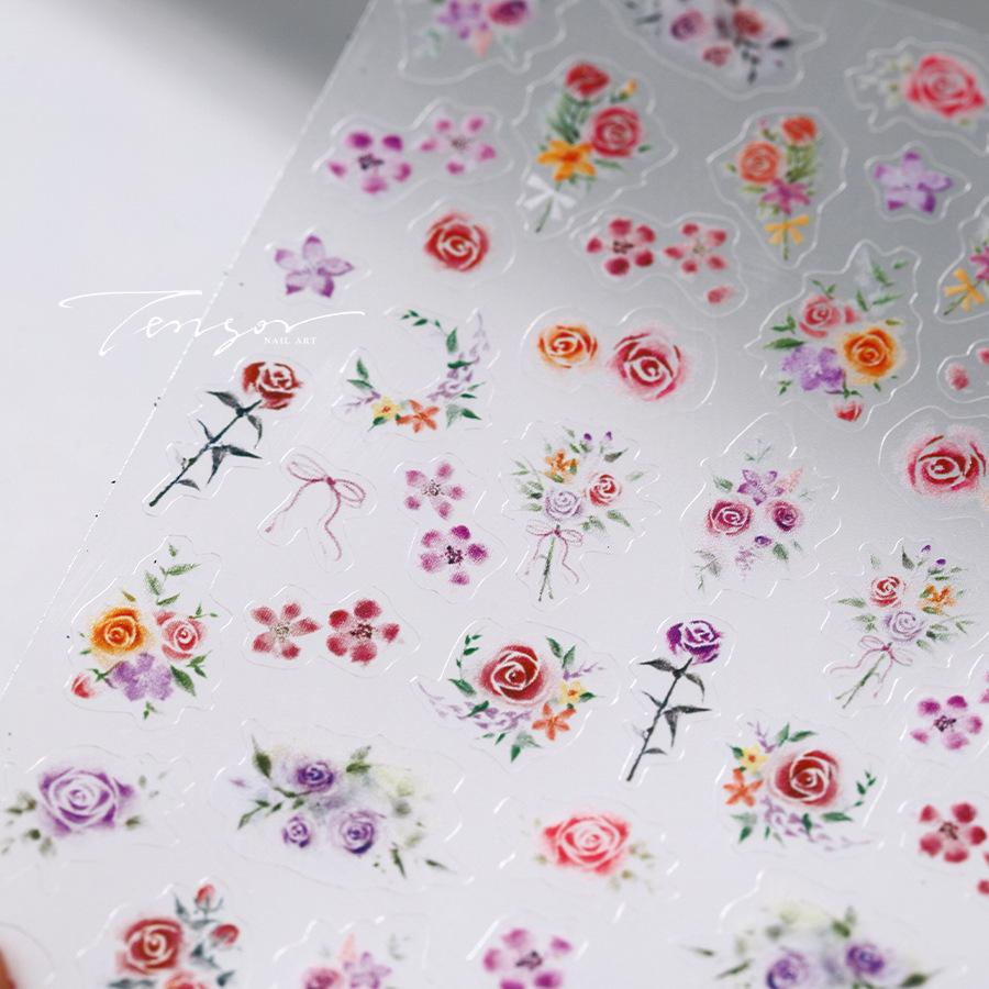Charming Petal Flower Colorful Wildflowers Daisy Leaves 5D Relief Self Adhesive Nail Art Sticker Decoration Manicure Decal DIY