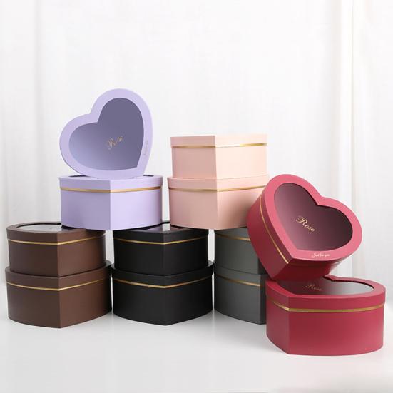 2Pcs/Set Flower Box Heart Shaped Hot Stamping Paper Florist Packaging Rose Gift Case for Party