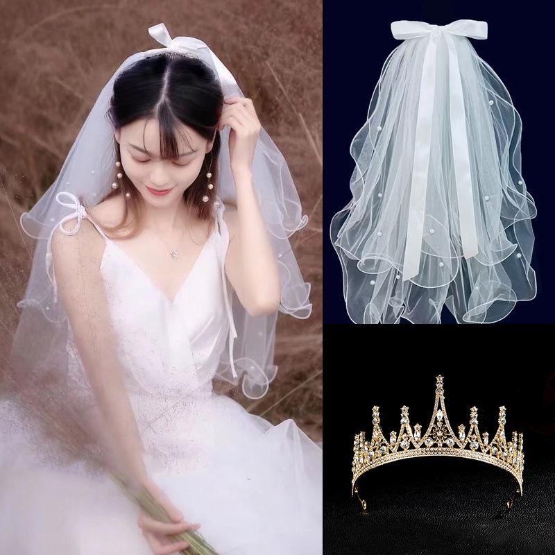 Golden Crown Veil Set: Bridal Hair Accessories & Wedding Photo Prop