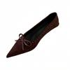 New Bow Suede Single Shoes Women's 2025 New Shoes Pointed Small Low Heel with Skirt One Pedal Women's Shoes