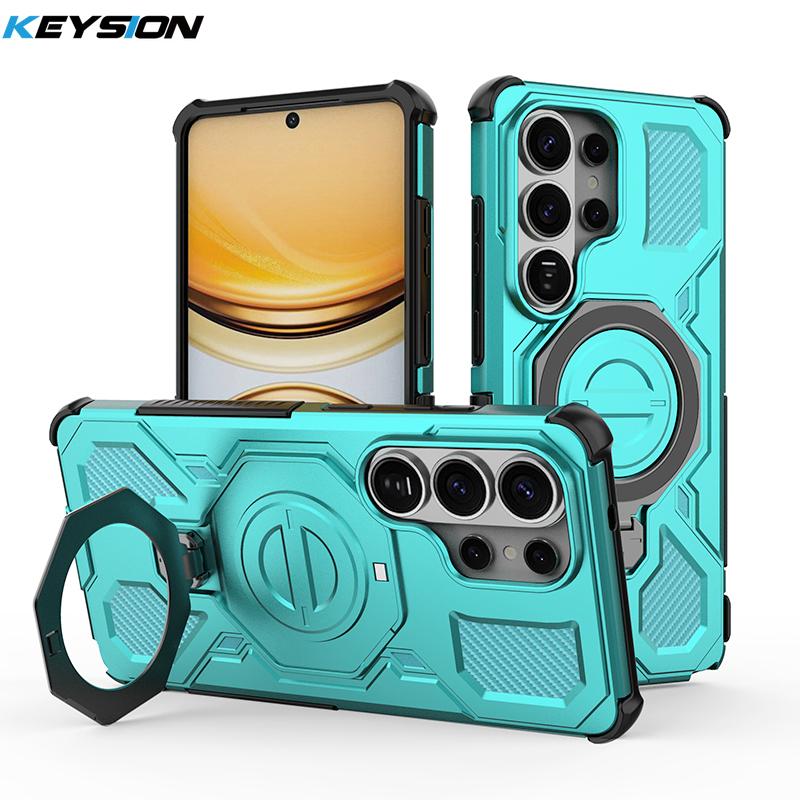 KEYSION Shockproof Magnetic Case for Samsung S26 Ultra 5G Upright Live Metal Ring Stand Phone Back Cover for Galaxy S26 S26+Plus