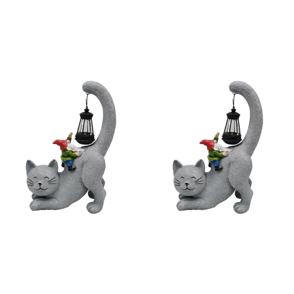 

FE# Solar Garden Statue Cat Figurine with Solar-Powered LED Light Lawn Decor Sta