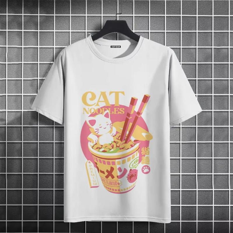 Men's T-Shirt Japanese Style Cat Graphic 3d Print Women Clothing Fashion Casual Short Sleeve Oversized T Shirt Harajuku Tops
