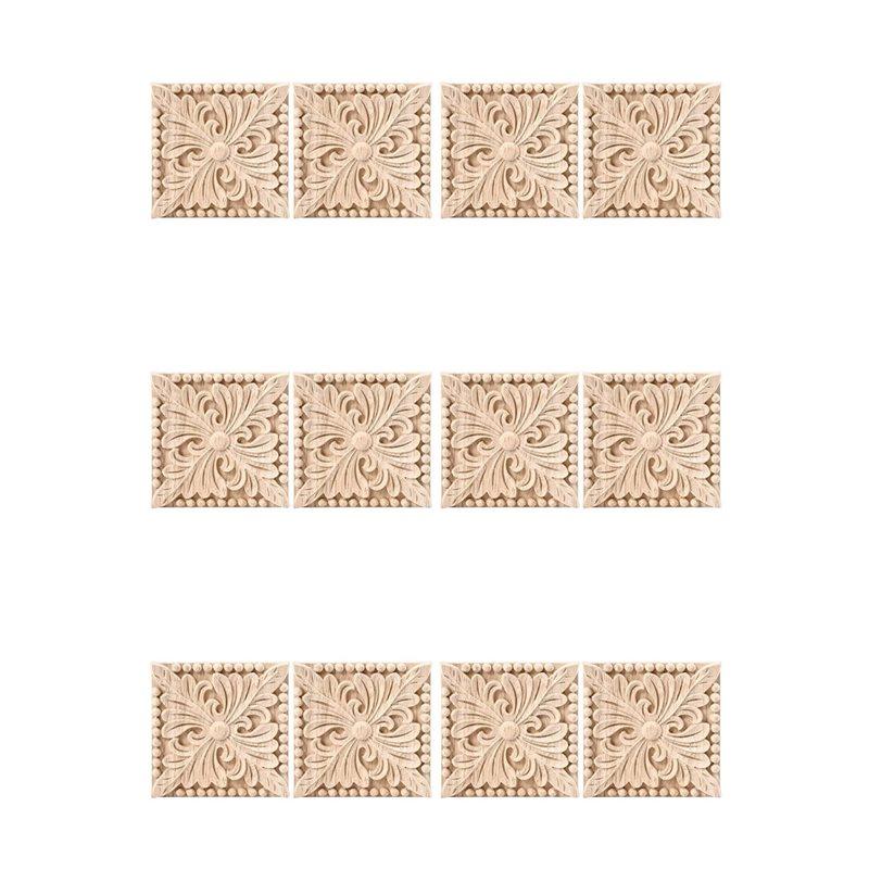 

12 Pack Wood Carved Applique Onlay Square Carving Decal Unpainted Flower Door Cabinet Furniture Decoration 3.94X3.94Inch