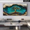 One Modern Abstract Tree of Life Oil Painting Wall Art - a Vibrant Turquoise and Gold Nature-inspired Painting, Perfect for Livi