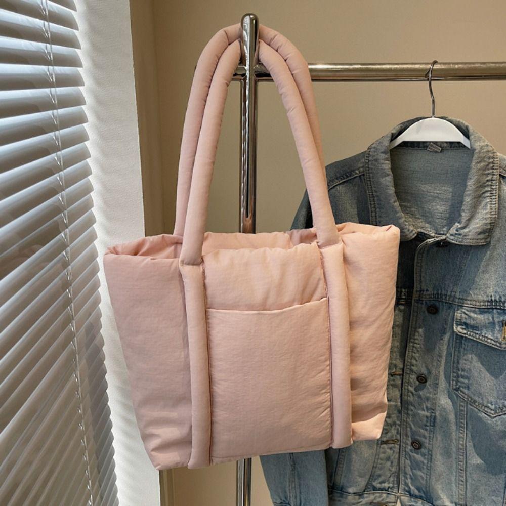 Korean Style Cotton-padded Tote Bag Solid Color Puffy Crossbody Bag Office Worker