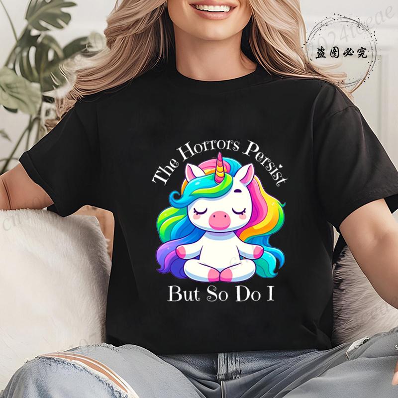 Funny Unicorn Women Summer T-Shirt First of All I'm A Delight Graphic T Shirt for Women Fashion Casual Sarcastic Tee Shirts Tops