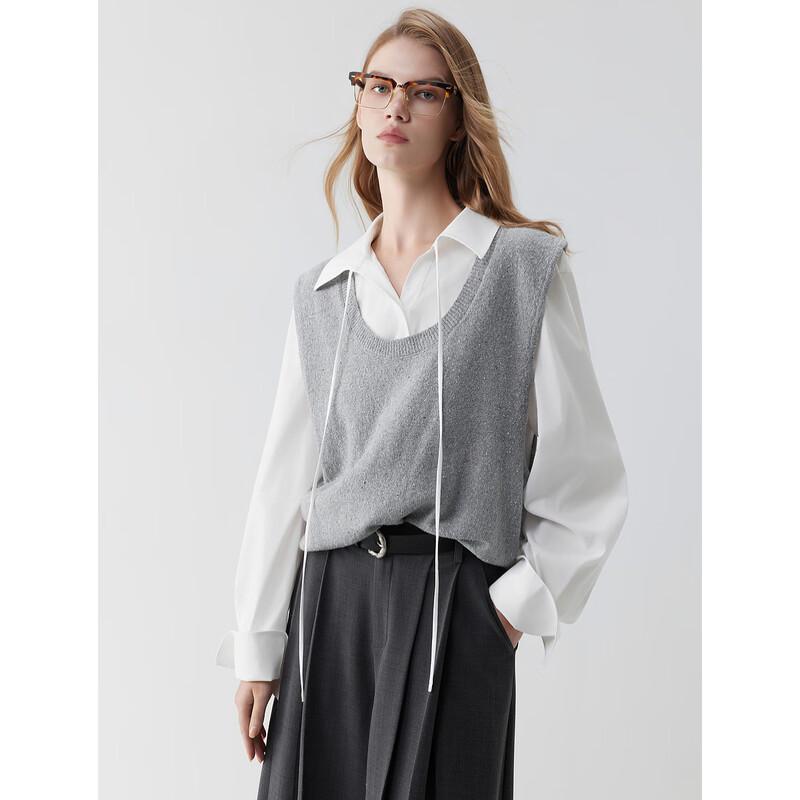 ELLE Faux Two-Piece Vest Shirt Knitted Sweater