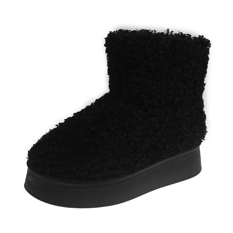 2024 Winter New Retro Thick Sole Woolen Velvet Snow Boots for Women Simple Cotton Boots