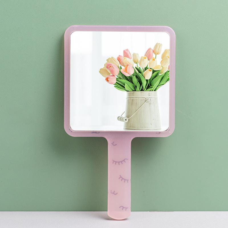 Square Handheld Mirror Carrying Handheld Cosmetic Mirror Student Bathroom Handle Makeup Mirror Portable