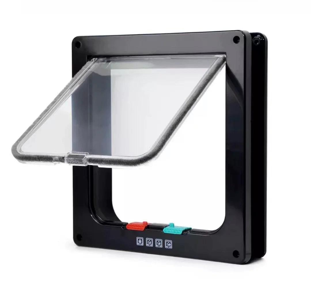

S/L 2 Colors Cat Flap Door with 4 Way Lock Security Flap Door for Dog Cat Kitten Small Pet Gate Door Kit Cat Puppy Safety Gate S чорний