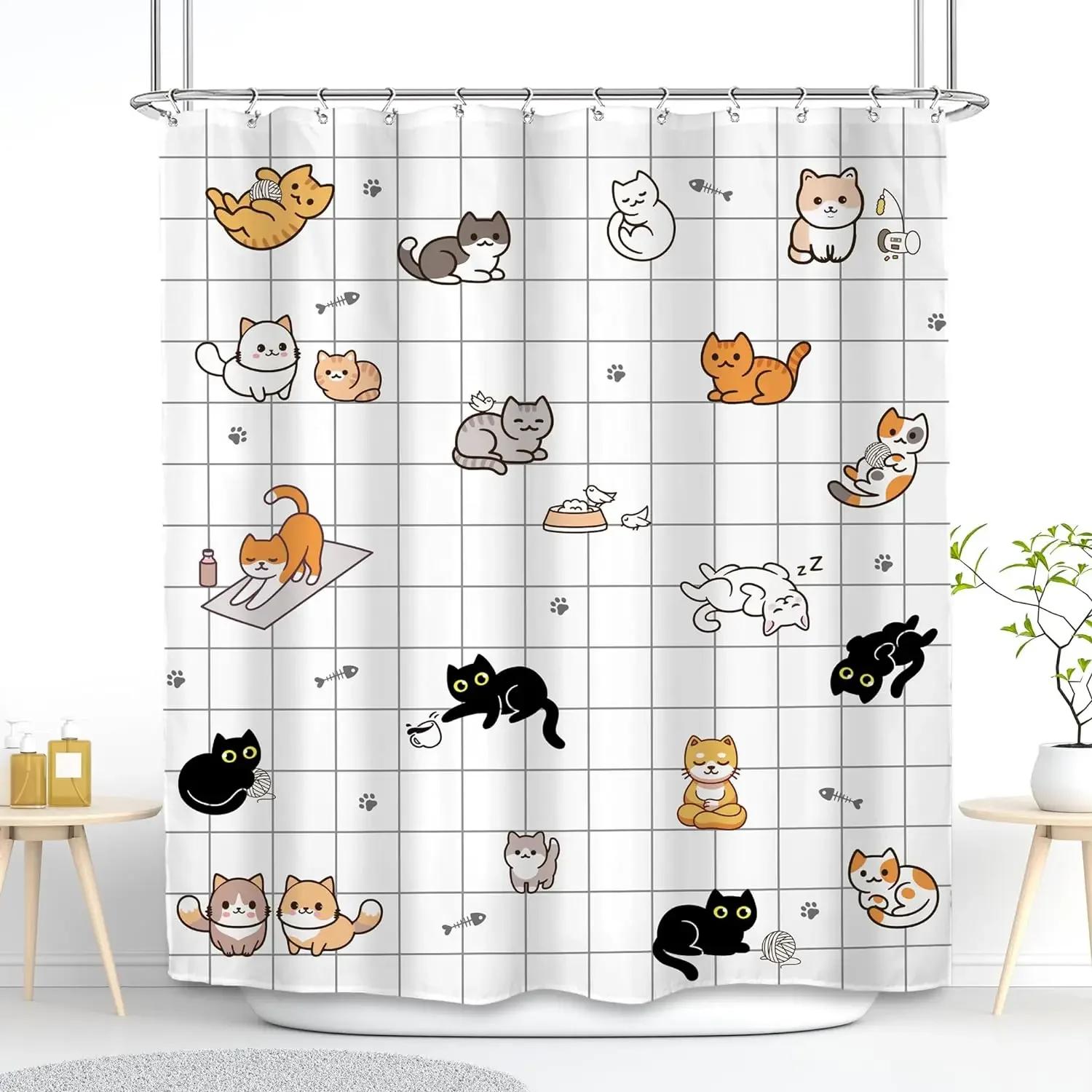 

Мультяшная Милая Животная Купающаяся Кошка и Собака Рисунок Занавески для Душа Детская Ванная Декоративная Полиэстеровая Занавеска для Душа 90x180cm-35x70in