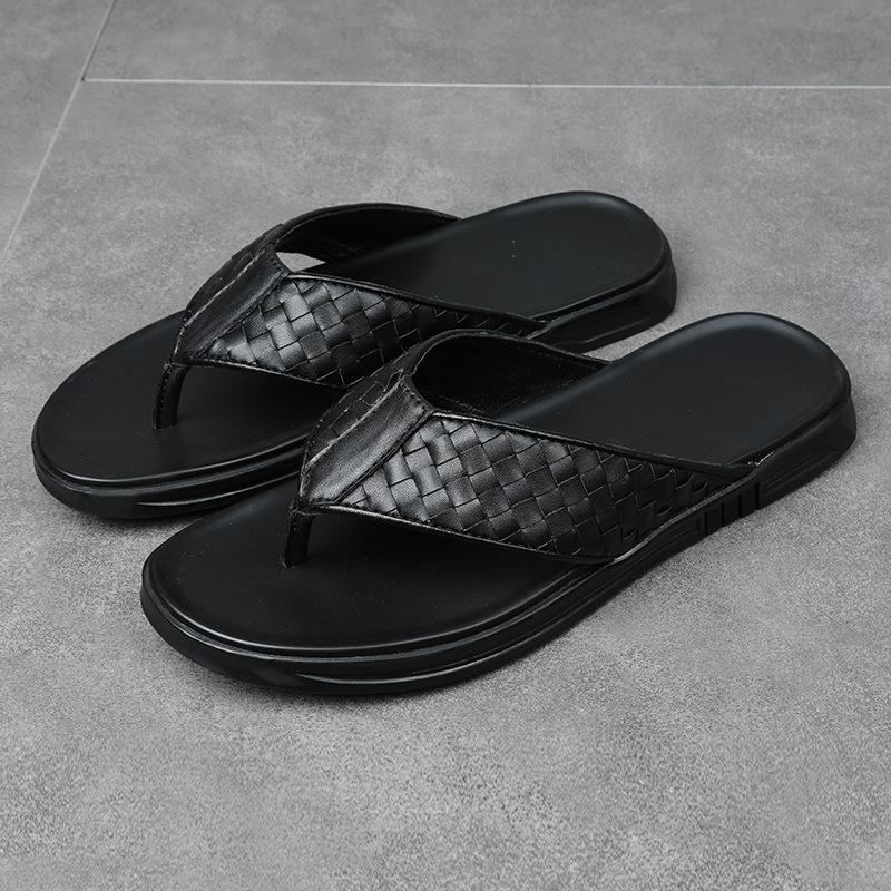 Plain version dynamic cool slippers men's summer toe flip-flops men's cowhide sandals men's shoes first layer beach shoes comfortable