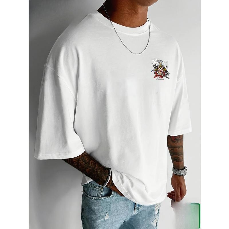European Size Cotton Printed Men's Pure Cotton Vintage T-Shirt, Simple Fashion Comfortable Casual Printed T-Shirt