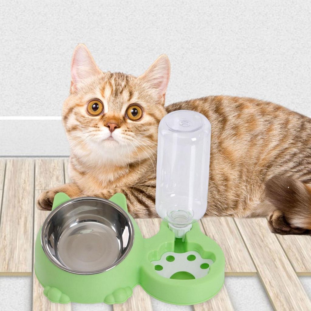 Tilted Cat Bowl with Automatic Water Bottle, Unique Dog Bowl with Automatic