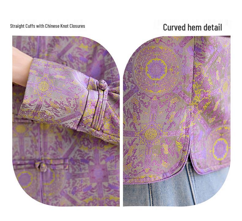 Frühling/Herbst 2025 Damen Lila Jacquard Jacke mit Rundhalsausschnitt und Froschknöpfen - Neuer Chinesischer Nationalstil (RS2803)