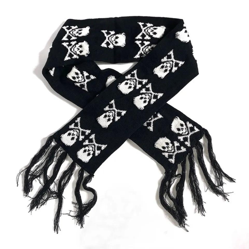 Sciarpa Autunno e Inverno Y2k Harajuku Teschio Ispessita Calda Sciarpa Lavorata a Maglia Sciarpa Scheletro Jacquard per Donne