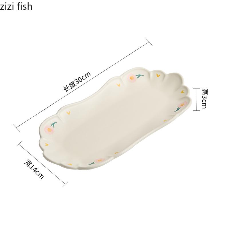 Creative Peony Pattern Ceramic Fish Plate Restaurant Dessert Plate Sushi Sashimi Plates Molecular Cuisine Specialty Tableware