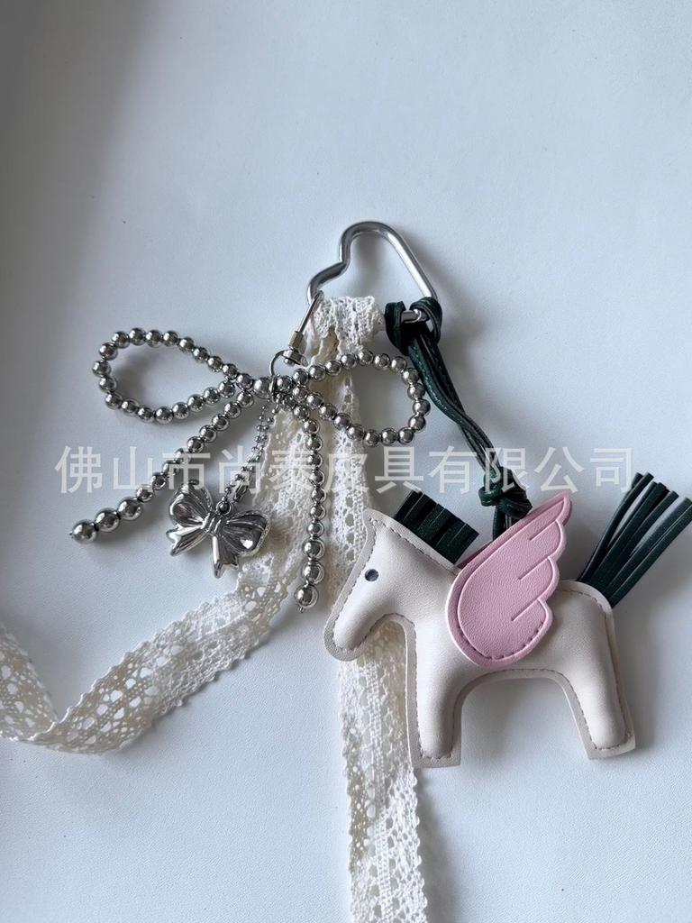 Angel Pegasus Pendant PU Leather Bag Pendant Key Bow Tassel Accessories Cute Cartoon Pendant