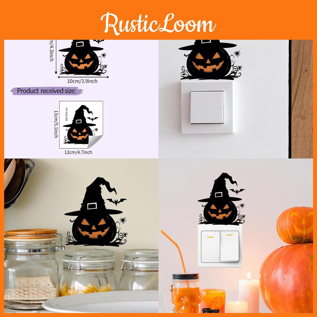 Pumpkin Pvc Halloween Witch Hat Spider Switch Sticker Living Room Decor Wall
