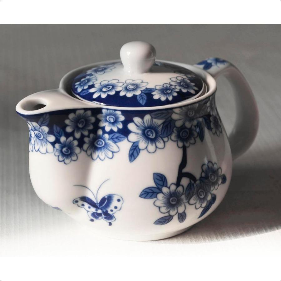 

Маленький фарфоровый чайник 9 унций Чайник с ситечком из нержавеющей стали Классический китайский пион Любовь бабочки United States