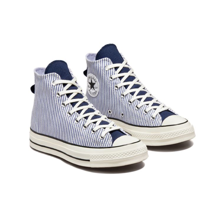 Converse Sneakers Unisex Chuck 70 High Washed Indigo cu Dungi Hickory Albastru Egret Negru A00472C