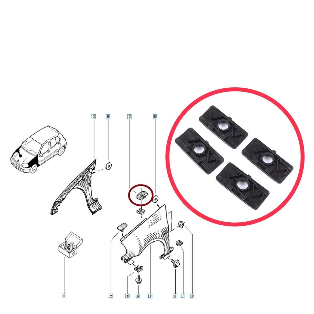 ESP648 4 Pieces Front Fender Wing Plate Fixing Clips for Renault Clio Ypsilon MK2 Espace MK4 Thalia Scenic Megane MK1 7700412158