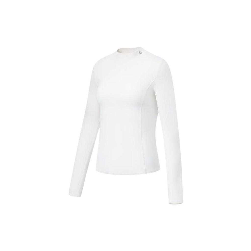 Li Ning Fitness Series T Shirts Women's Champagne White Turtleneck Moderate Straight Fit ATLT094-1