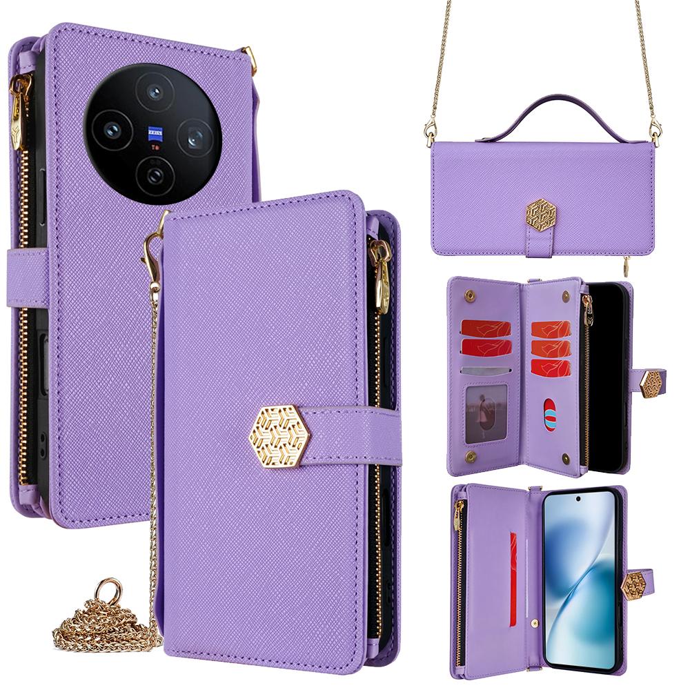 

For vivo X200s 5G Case Cross Texture PU Leather+TPU Wallet Phone Cover with Strap Purple