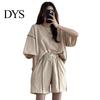 Lady Homewear Clothes 2 Pcs/Set Women Summer Tracksuit Round Neck Half Sleeves Loose Top Drawstring Shorts Set High Elastic Waist Solid Color