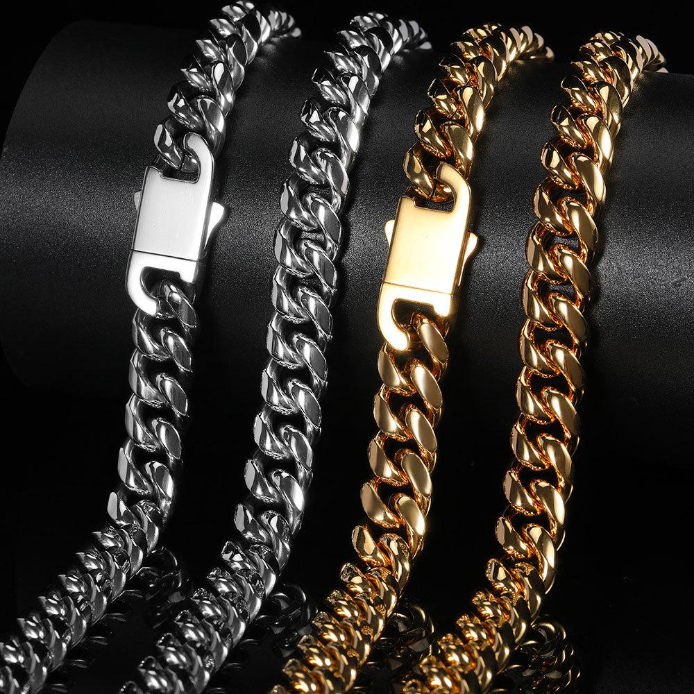 Trendige Cuban Link Kette & Armband aus Edelstahl mit glattem Verschluss